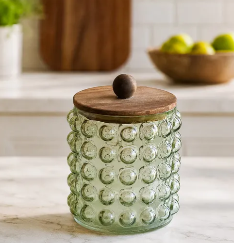 7.8" GR Bubble Glass Canister w/ Lid