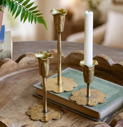 ANTQ Brass Flower Taper Holder - LG
