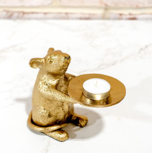 Gold Mouse Pillar/Tea Light Holder