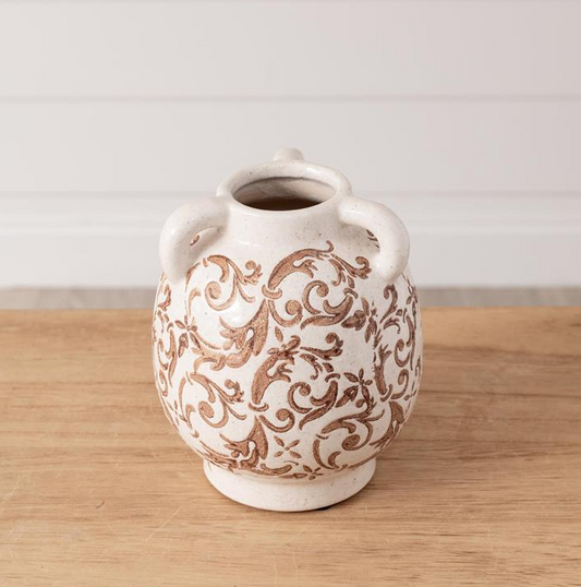 Beige Floral Short Vase