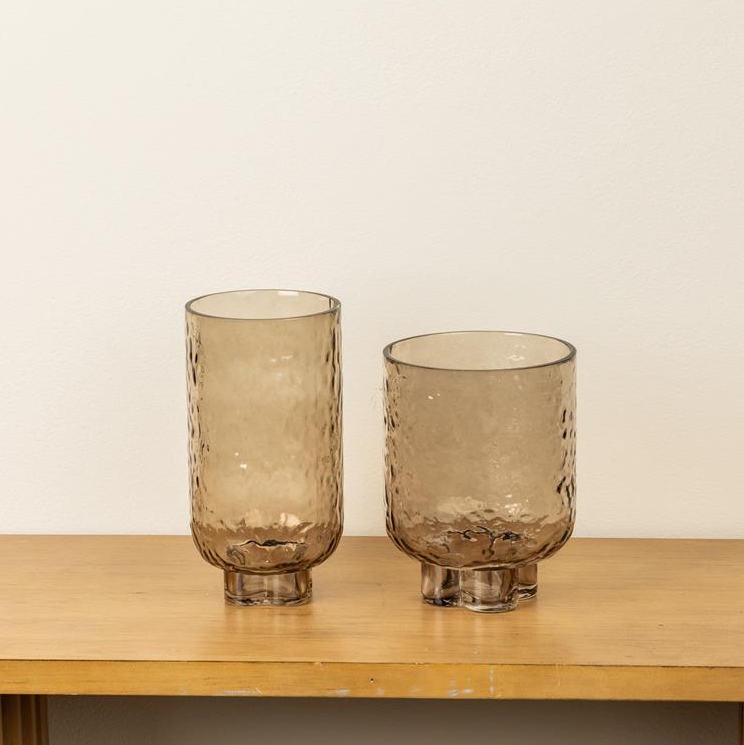 Smokey Amber Hammered Vase - SHORT