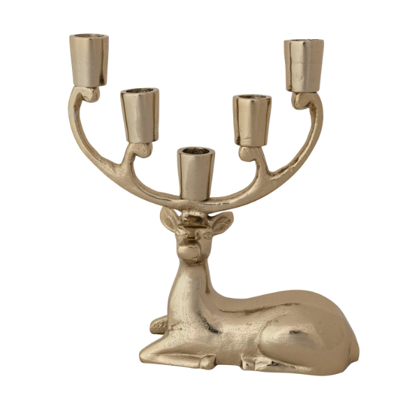 Gold Cast Alum. Deer Candelabra