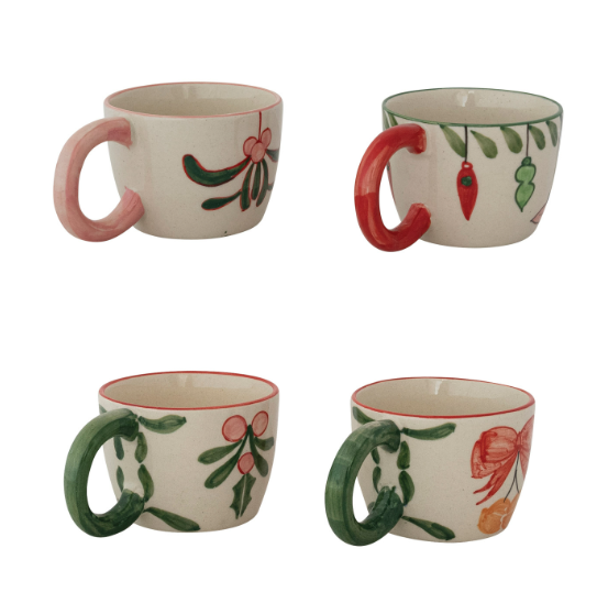 8oz Hand-Painted Stoneware Mug - 4 STYLES