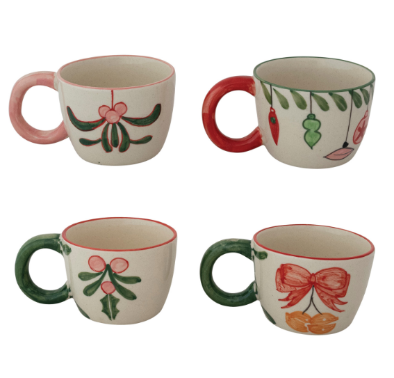 8oz Hand-Painted Stoneware Mug - 4 STYLES
