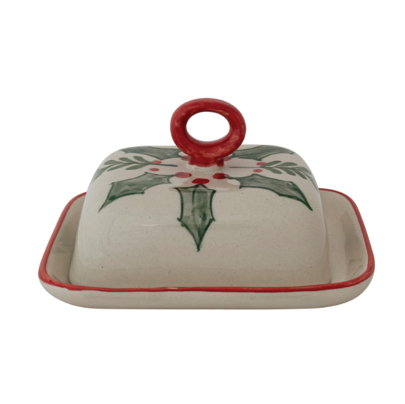 Hand-Painted Holiday Butter Dish