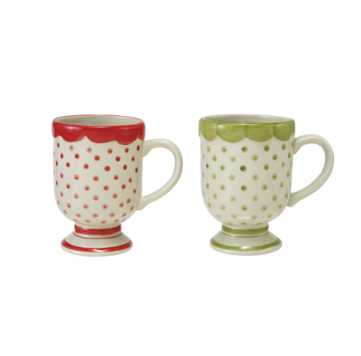 12oz Polka Dot Hand-Painted Mug - GREEN