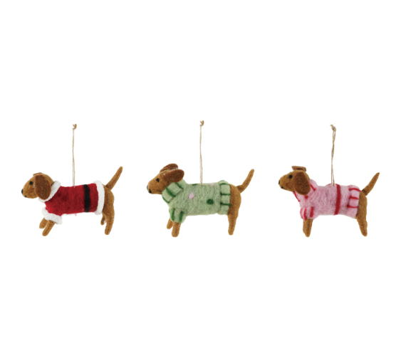 Wool Felt Dachshund Ornament - 3 STYLES
