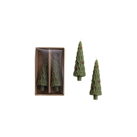 Tree Taper Candle w/ Holly