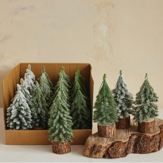 Mini Evergreen Tree w/ Wood Base