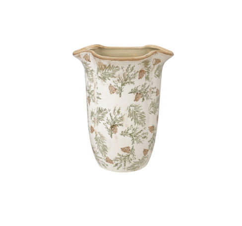 Stoneware Scalloped Pine Vase