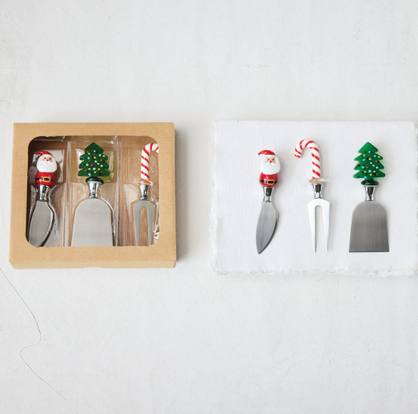 Set of 4 Holiday Cheese Knives