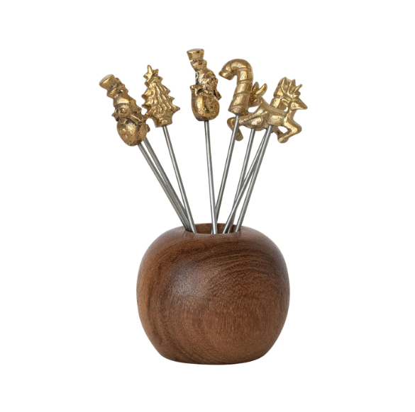 Mango Wood Holder w/ Appetizer Picks (8)