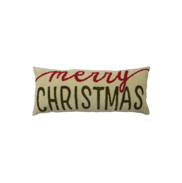 "Merry Christmas" Boucle Embroidered Lumbar