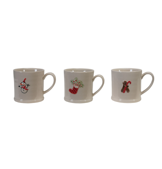 Embossed Stoneware Holiday Mug