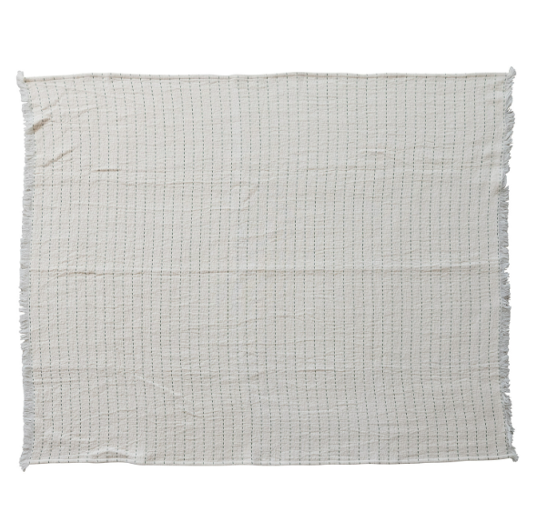 Kantha Stitch Throw w/ Frayed Edges