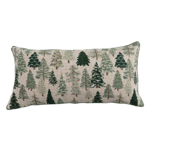Pom/Bead Trim Tree Lumbar Pillow
