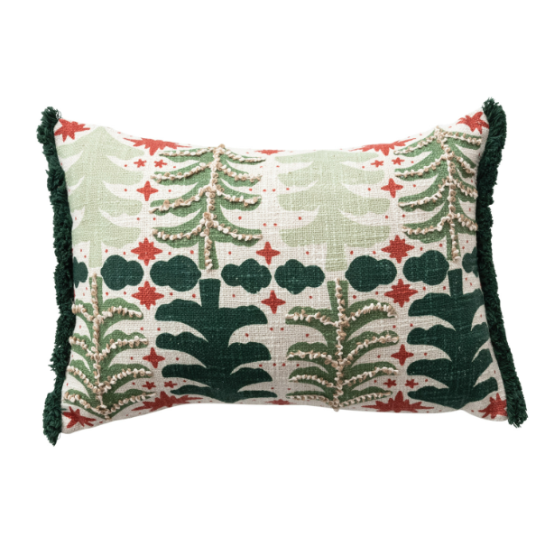 Tufted Fringe Holiday Tree Pillow