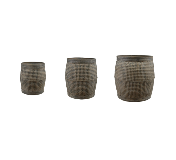 Metal Basket Weave Planters, Distressed Finish - L