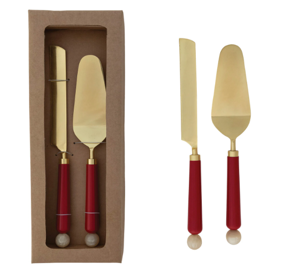 Stainless Steel Cake Servers w/ Marbled Handles
