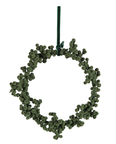 8" Round Flocked Wreath w/ Velvet Ribbon