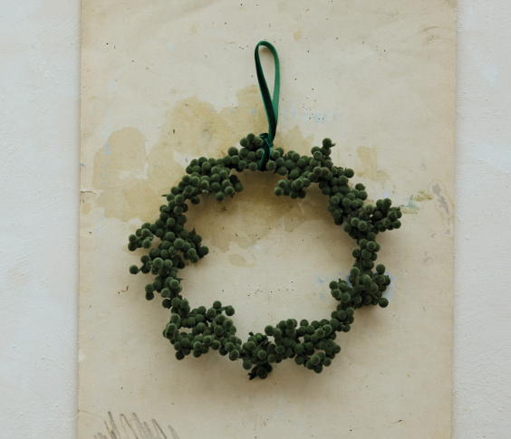 8" Round Flocked Wreath w/ Velvet Ribbon
