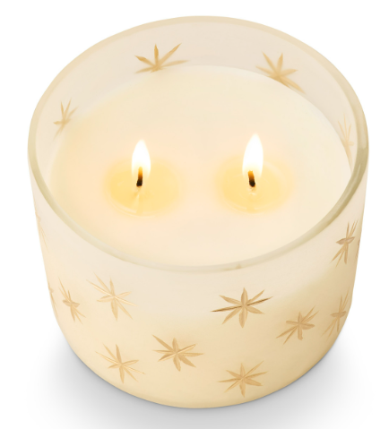 Winter White Frosted Star Glass Candle