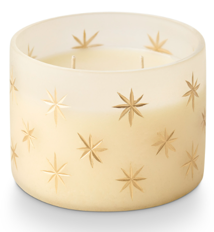 Winter White Frosted Star Glass Candle