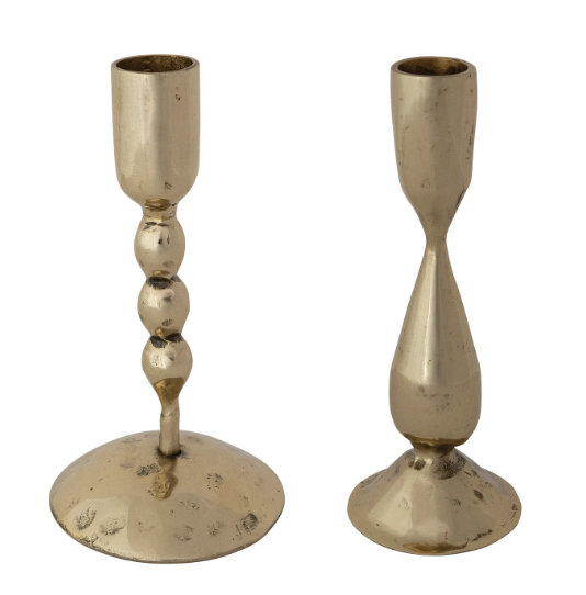 Hand-Forged Metal Taper Holders, Brass Finish
