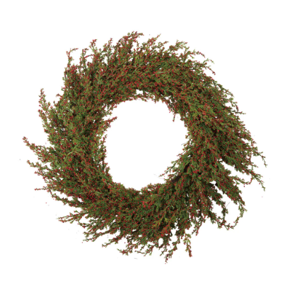 Faux Cypress Wreath with Red Berries