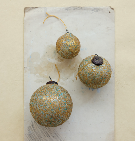 Gold Finish & Teal Glass Ornament - M
