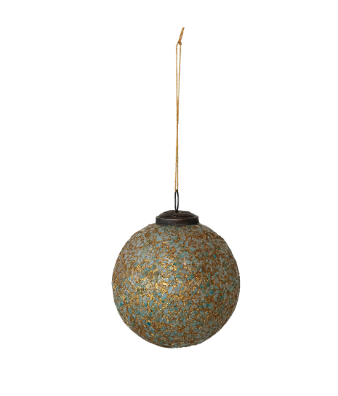 Gold Finish & Teal Glass Ornament - M