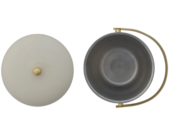 Enameled Stainless Steel Ice Bucket with Gold Finish Knob & Handle
