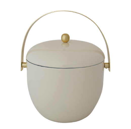 Enameled Stainless Steel Ice Bucket with Gold Finish Knob & Handle