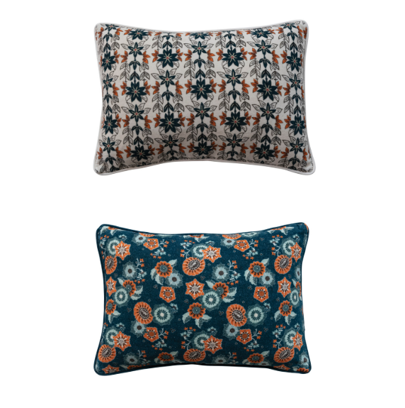 Velvet Printed Lumbar Pillow w/ Piping - 2 Styles