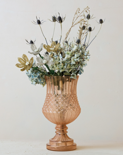Pink Embossed Glass Footed Vase