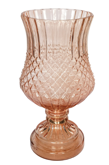 Pink Embossed Glass Footed Vase