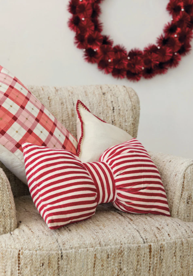 Velvet Bow Striped Pillow