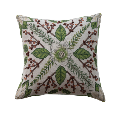 Linen Printed Pillow with Embroidery