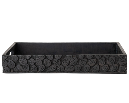 Espresso Finish Mango Wood Tray w/ Leaves & Handles