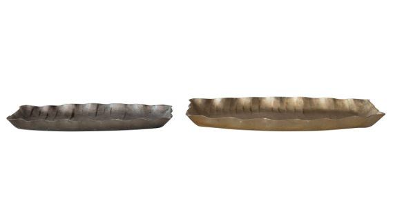 Scalloped Trays w/ Debossed Lines - Gold Finish