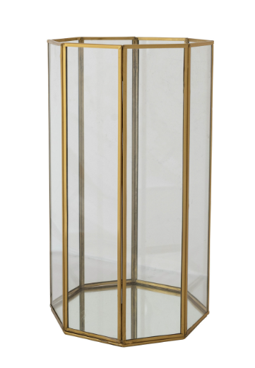Glass & Brass Octagon Shaped Candle Holder - L