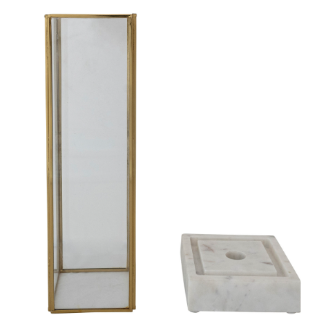 Marble Taper Holder w/ Glass & Brass Hurricane