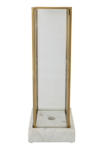 Marble Taper Holder w/ Glass & Brass Hurricane