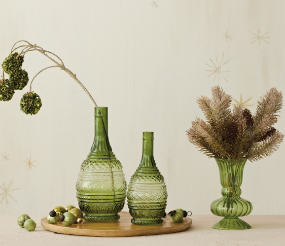 Green Hand-Blown Glass Vase - L
