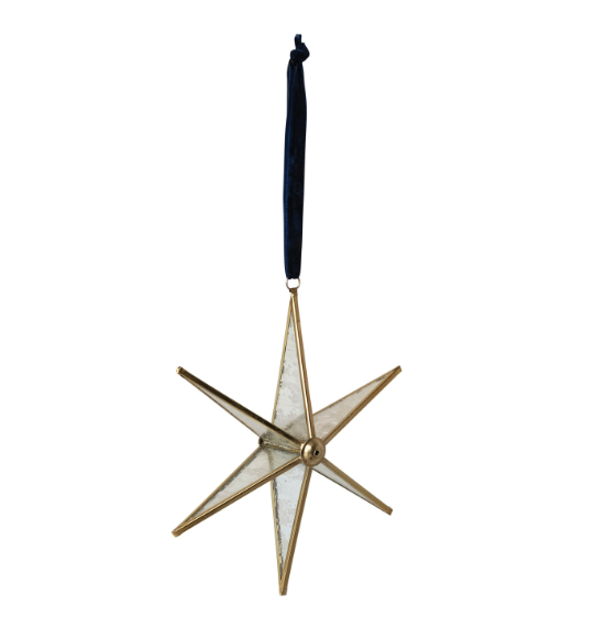 Antique Mirrored Glass & Brass Star Ornament