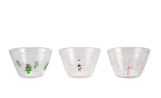 Glass Bowl w/ Holiday Icons - 3 Styles