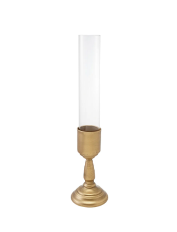 Gold Taper Holder with Glass Hurricane - L