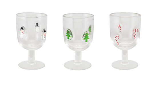 Stemmed Wine Glass with Embedded Holiday Icons