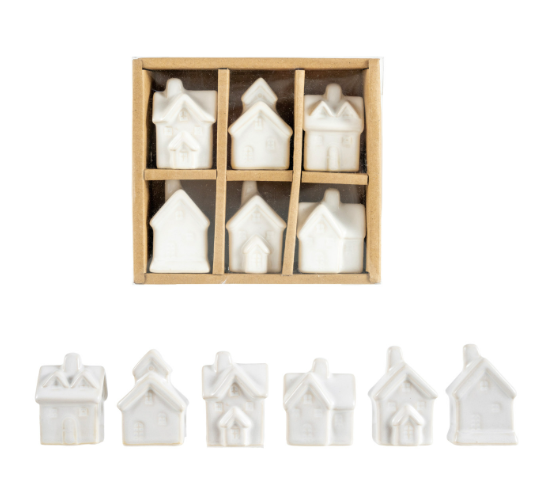Stoneware Village, White, Set of 6