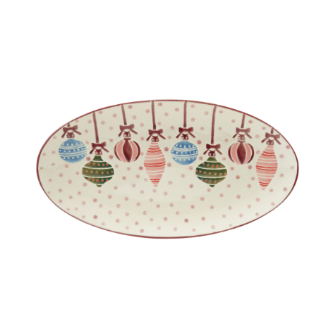 Stoneware Platter w/ Ornaments & Dots